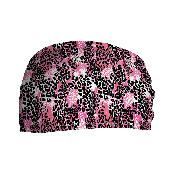 Cooling Headband with Pink Cheetah. Made in USA, Vertical Athletics brand.