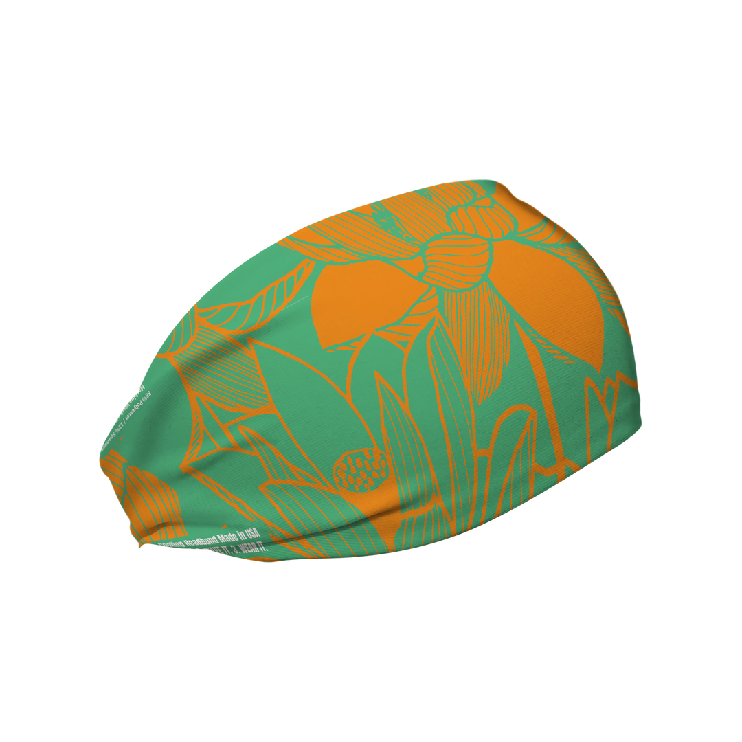 Cooling Headband with Lotus Orange Green. Made in USA, Vertical Athletics brand.