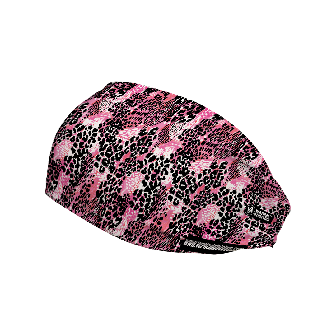 Cooling Headband with Pink Cheetah. Made in USA, Vertical Athletics brand.