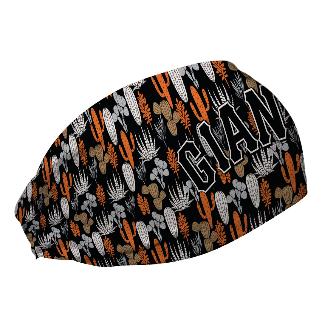 Side view of MLB San Francisco Giants Dessert Cactus headband with Wordmark logo. Made in USA, Vertical Athletics brand. 