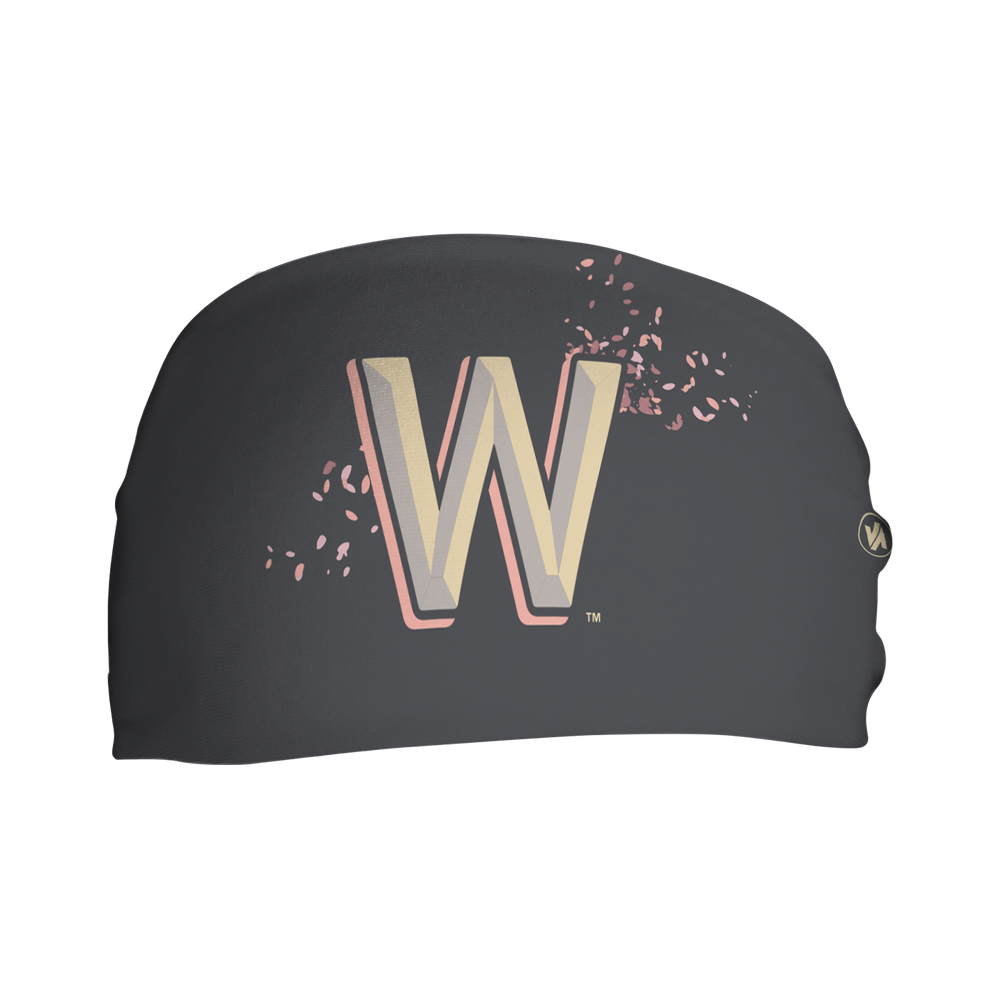 Front view of Washington Nationals gray  headband with city connect cap logo. Made in USA, Vertical  Athletics brand. 