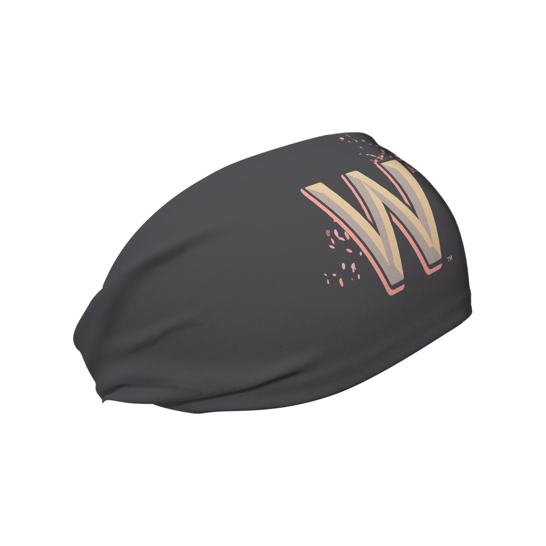 Side view of Washington Nationals gray  headband with city connect cap logo. Made in USA, Vertical  Athletics brand. 