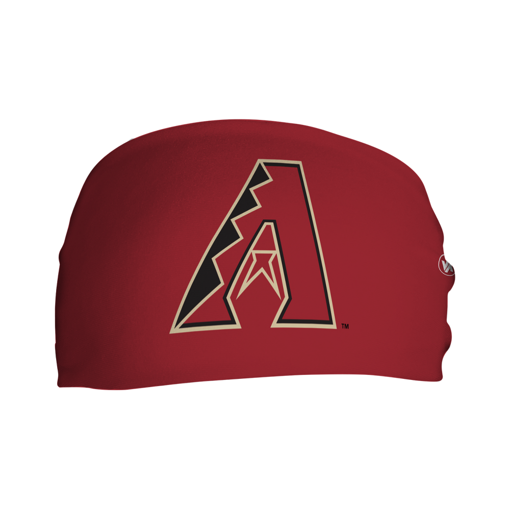 Front view of MLB Arizona Diamondbacks Red headband with alt logo. Made in USA, Vertical Athletics brand. 