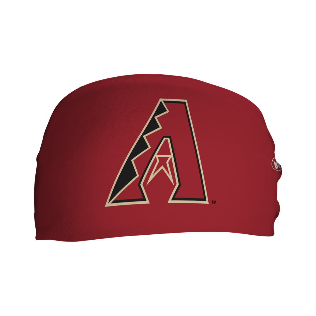 Front view of MLB Arizona Diamondbacks Red headband with alt logo. Made in USA, Vertical Athletics brand. 