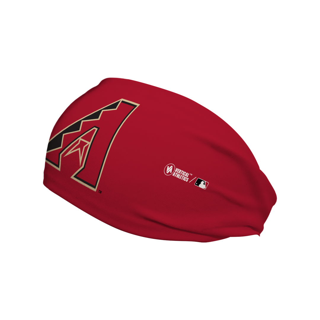 Side view of MLB Arizona Diamondbacks Red headband with alt logo. Made in USA, Vertical Athletics brand. 