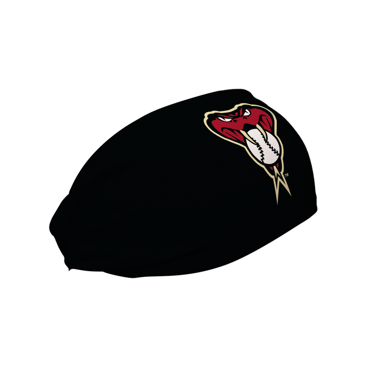 Side view of MLB Arizona Diamondbacks Black  headband with Snake Head cap logo. Made in USA, Vertical Athletics brand. 