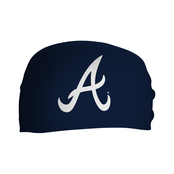 MLB Atlanta Braves Navy cooling headband with Cap logo. Made in USA, Vertical Athletics brand. 