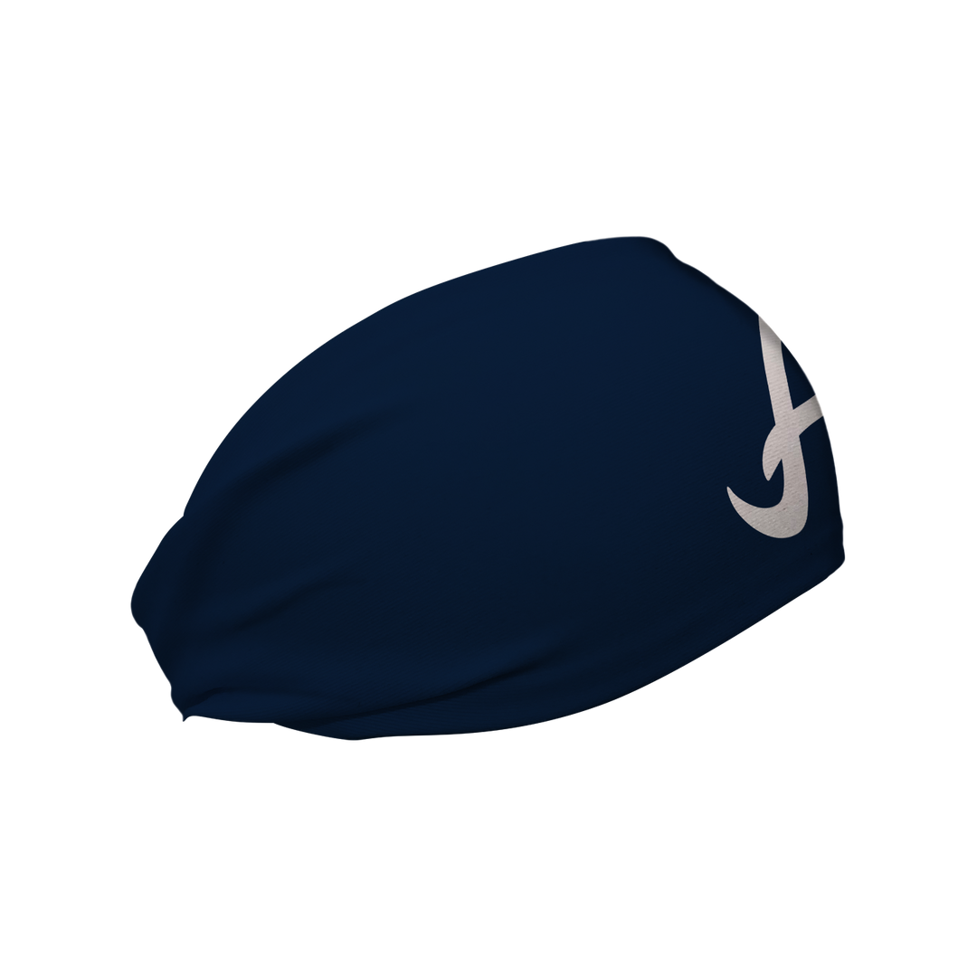 MLB Atlanta Braves Navy cooling headband with Cap logo. Made in USA, Vertical Athletics brand. 