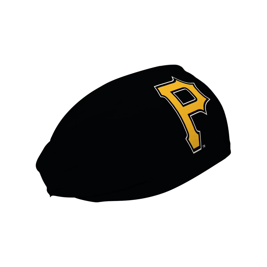 MLB Pittsburgh Pirates black headband with cap logo. Made in USA, Vertical Athletics brand. 