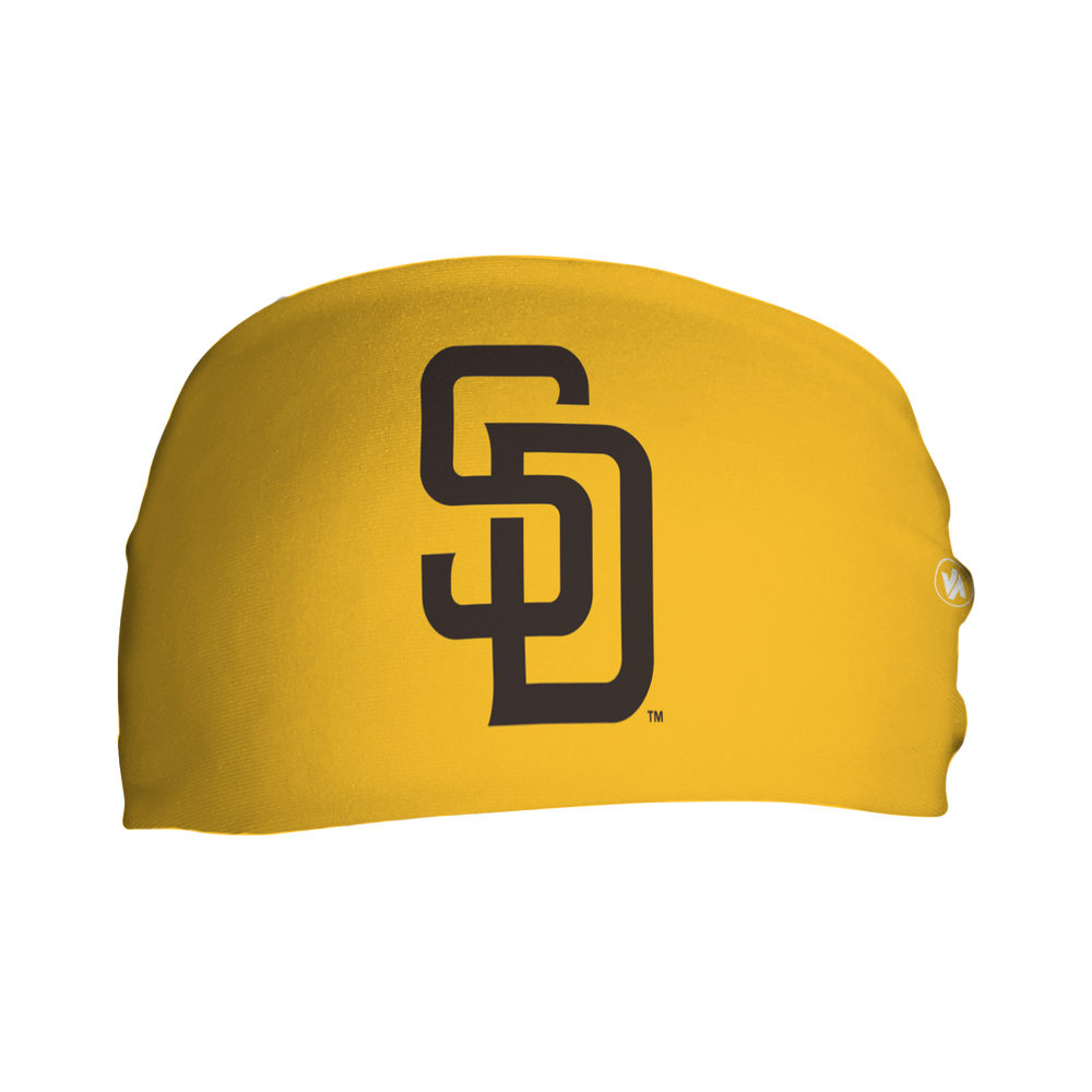 MLB San Diego Padres yellow cooling headband with cap logo. Made in USA, Vertical Athletics brand.  