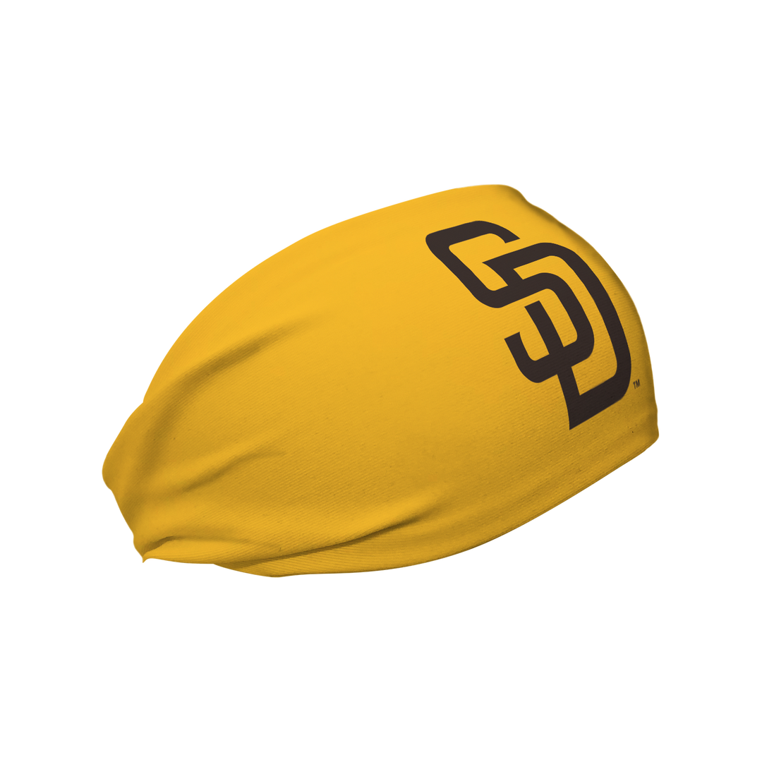 MLB San Diego Padres yellow cooling headband with cap logo. Made in USA, Vertical Athletics brand.  