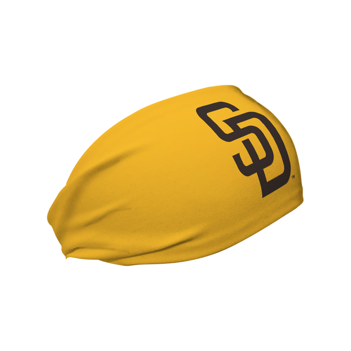 MLB San Diego Padres yellow cooling headband with cap logo. Made in USA, Vertical Athletics brand.  