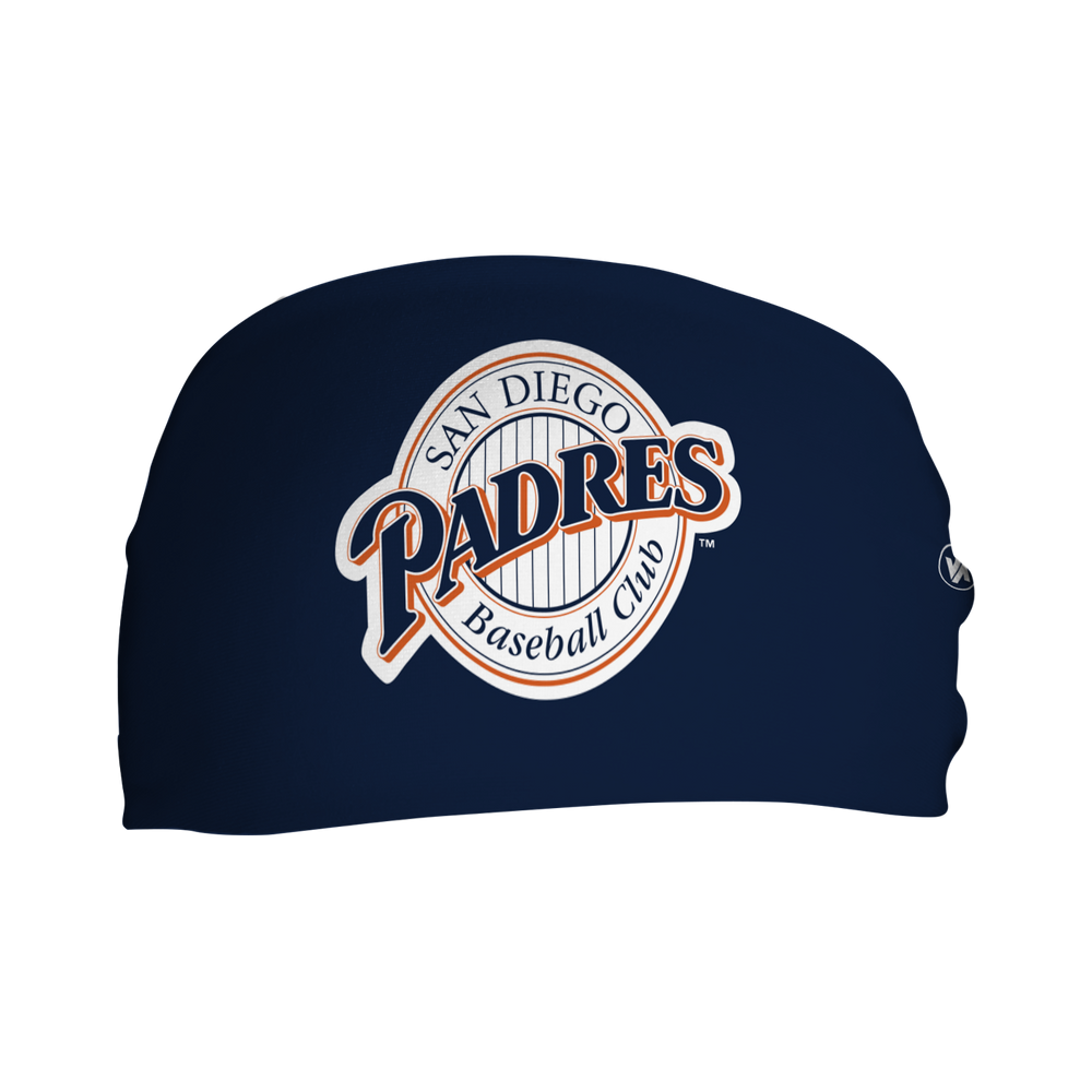 MLB San Diego Padres navy cooling headband with coop logo. Made in USA, Vertical Athletics brand.  