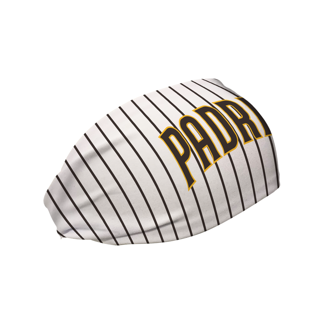 MLB San Diego Padres Pinstripe cooling headband with Wordmark logo. Made in USA, Vertical Athletics brand. 