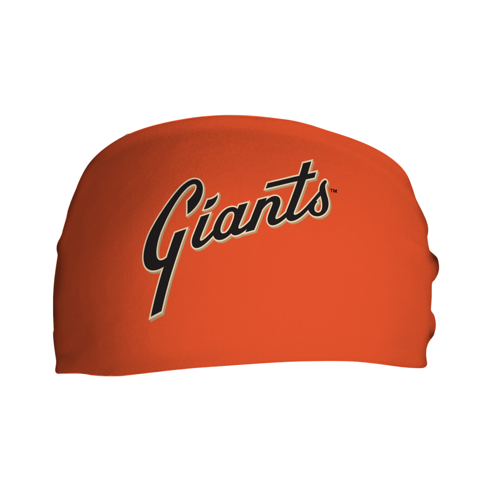 Front view of MLB San Francisco Giants  orange headband with alt cap logo. Made in USA, Vertical  Athletics brand. 
