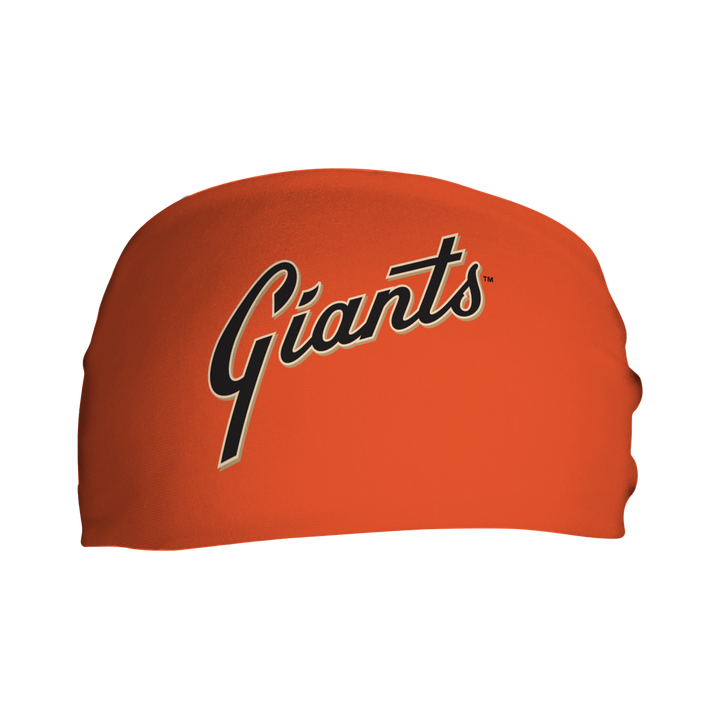 Front view of MLB San Francisco Giants  orange headband with alt cap logo. Made in USA, Vertical  Athletics brand. 