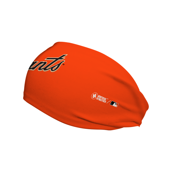 Side view of MLB San Francisco Giants  orange headband with alt cap logo. Made in USA, Vertical  Athletics brand. 