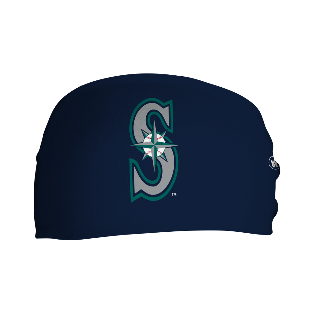 MLB Seattle Mariners navy cooling headband with cap logo. Made in USA, Vertical Athletics brand.  