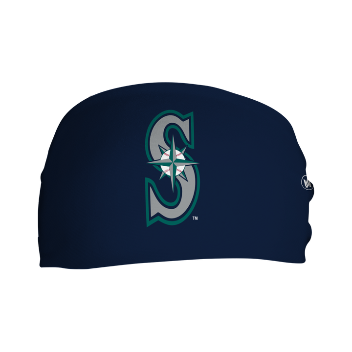 MLB Seattle Mariners navy cooling headband with cap logo. Made in USA, Vertical Athletics brand.  