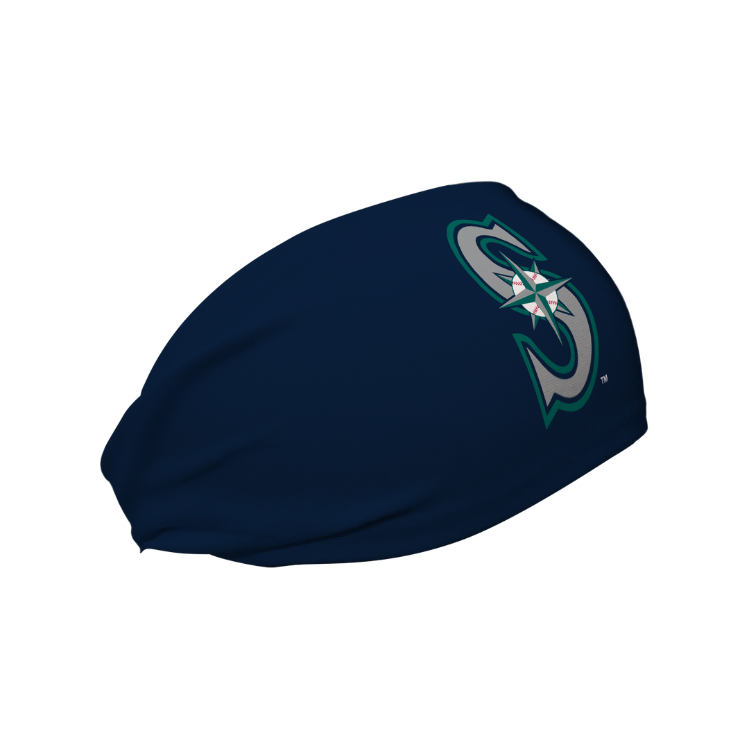 MLB Seattle Mariners navy cooling headband with cap logo. Made in USA, Vertical Athletics brand.  