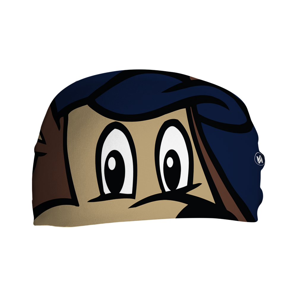 Front  view of MLB Minnesota Twins headband with T.C. Bear mascot stare. Made in USA, Vertical Athletics brand.  