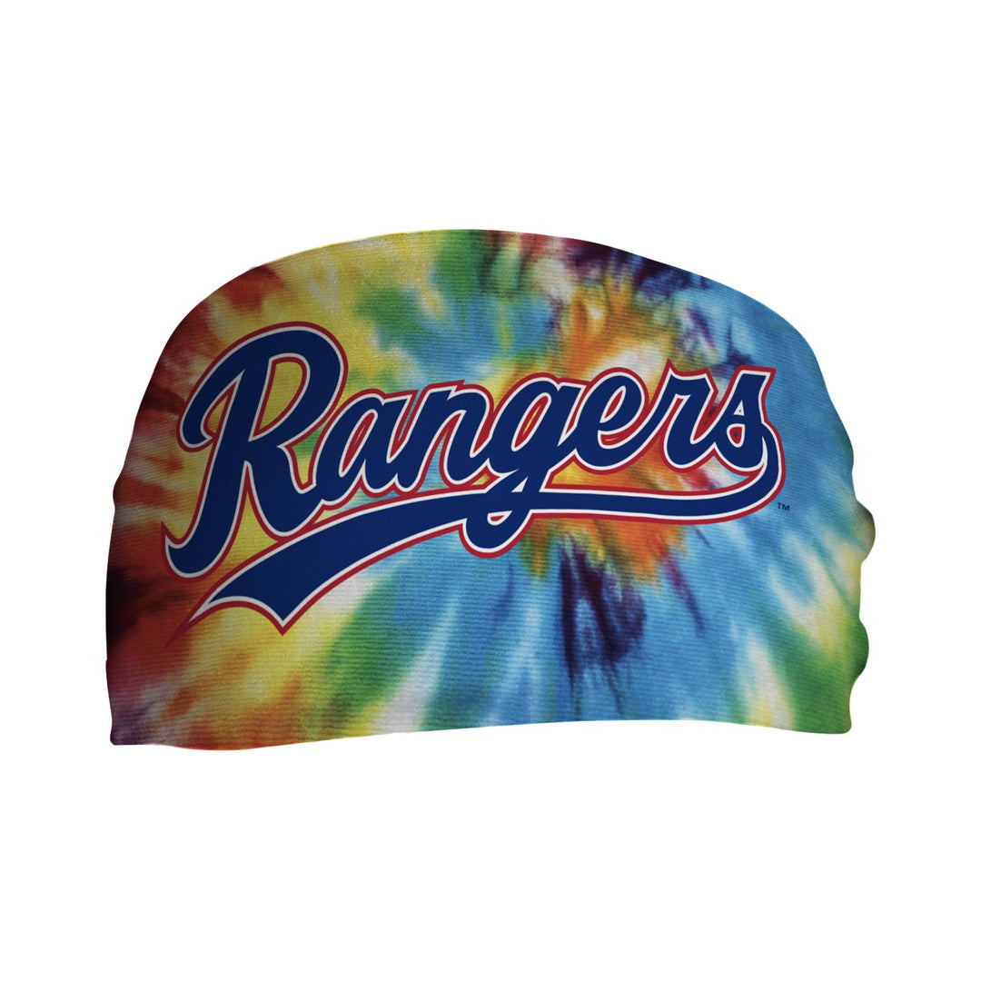 Front view of MLB Tampa Bay Rays Tie-Dye headband with Wordmark logo. Made in USA, Vertical Athletics brand.  